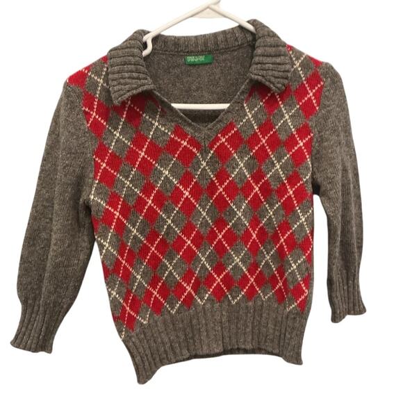 Vintage Womens Collared Wool Argyle Print Sweater Size S Preppy Twee Emo Retro - Picture 1 of 6
